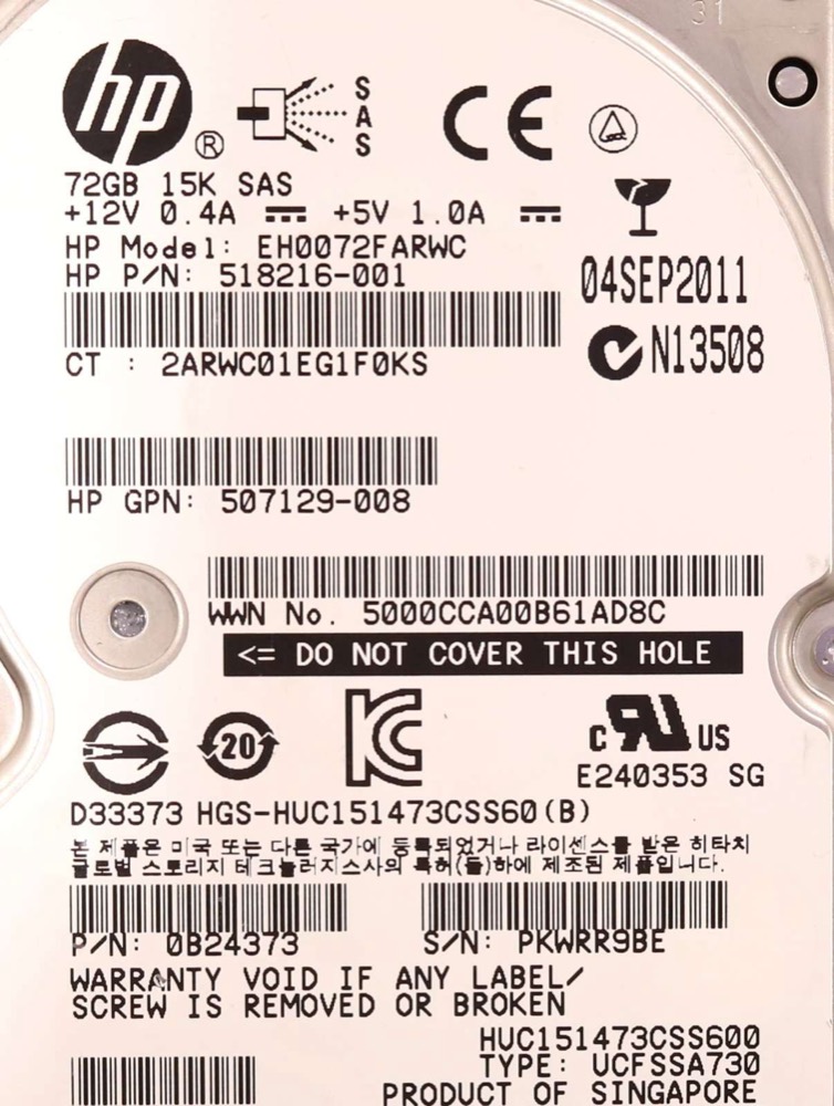 Жёсткий диск HP EH0072FARWC 72GB 2.5" 6Gb/s 15K RPM SAS Hard Drive P/N: 507129-008 Tested — фото 2