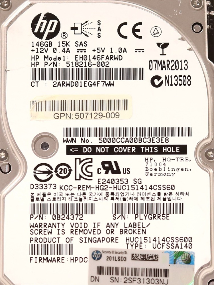 Жёсткий диск HP EH0146FARWD 146GB 2.5" 6Gb/s 15K RPM SAS Hard Drive P/N: 518216-002 Tested — фото 2