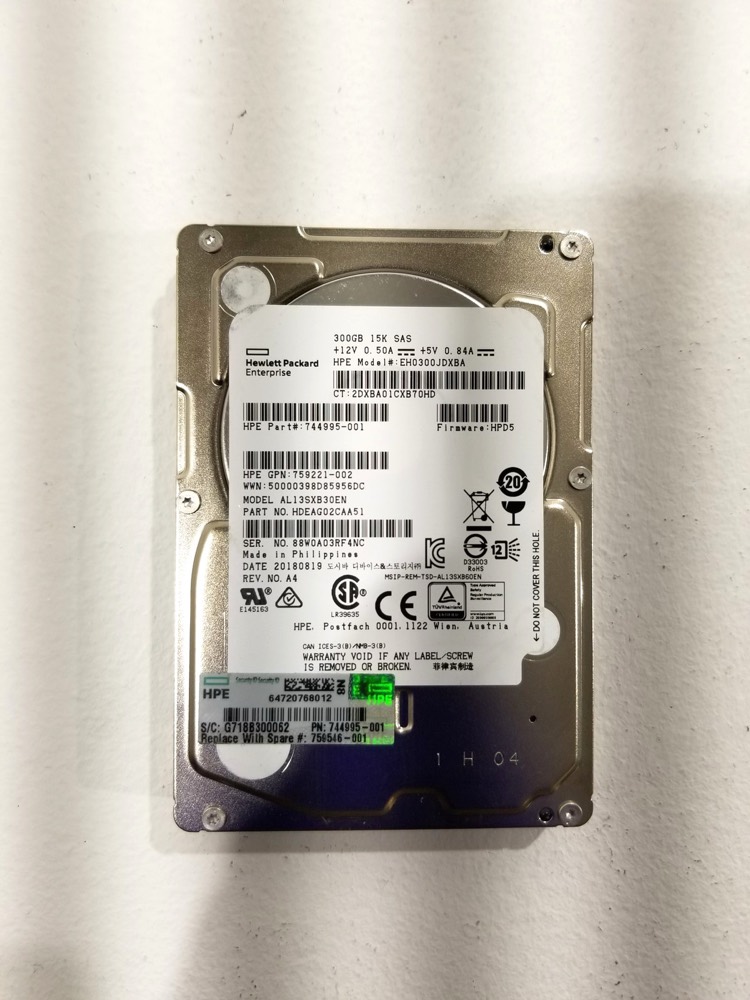 Жёсткий диск HPE EH0300JDXBA 300GB 2.5" 12Gb/s 15K RPM SAS Hard Drive P/N: 759221-002 Tested — фото 1