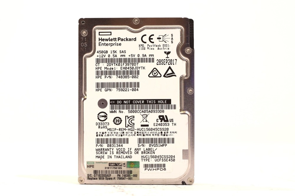 Жёсткий диск HPE EH0450JDYTK 450GB 2.5" 12Gb/s 15K RPM SAS HDD P/N: 759221-004 Tested Working — фото 1