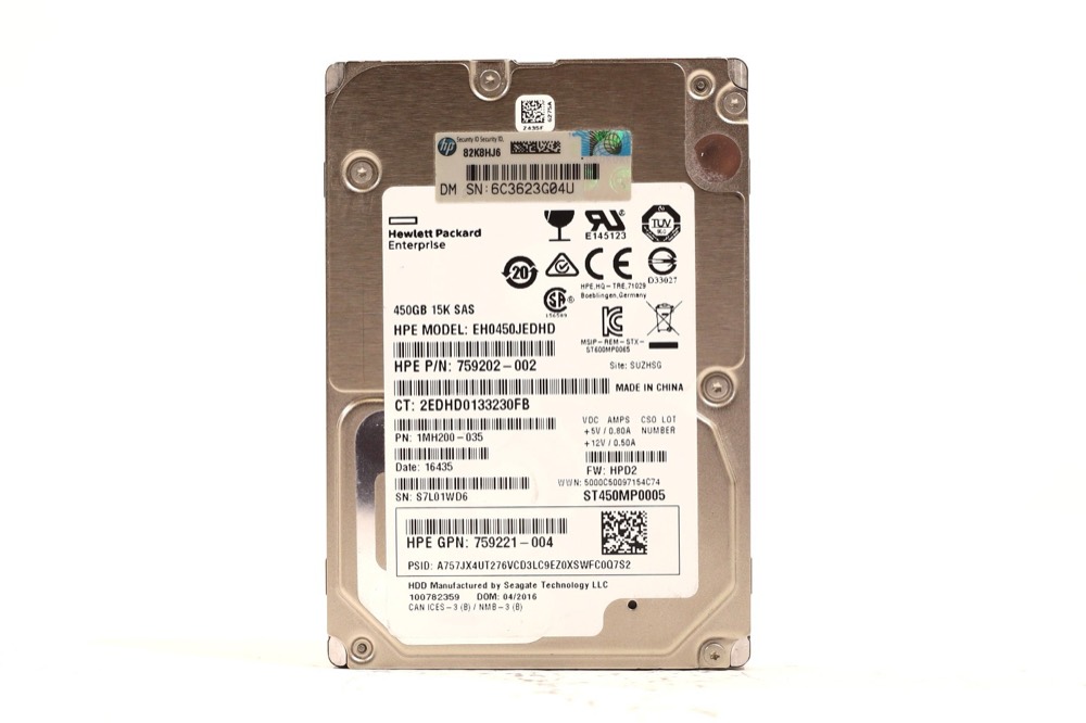 Жёсткий диск HPE EH0450JEDHD 450GB 2.5" 12Gb/s 15K RPM SAS Hard Drive P/N: 759221-004 Tested — фото 1