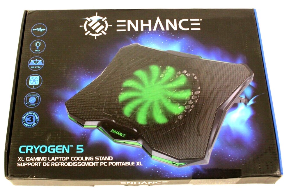Охлаждающая подставка для ноутбука Enhance Cryogen 5, зелёная, до 17" (ENGXC50100GNWS) — фото 1