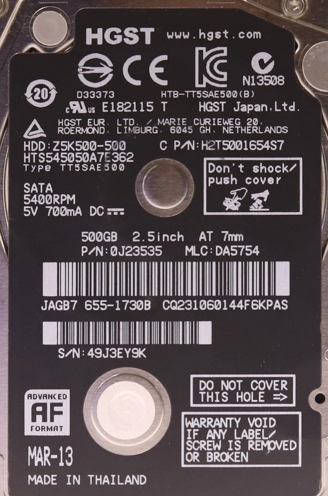 Жёсткий диск HGST HTS545050A7E362 500GB 2.5" 6Gb/s 7mm 5.4K RPM SATA Hard Drive P/N: 0J23535 — фото 2