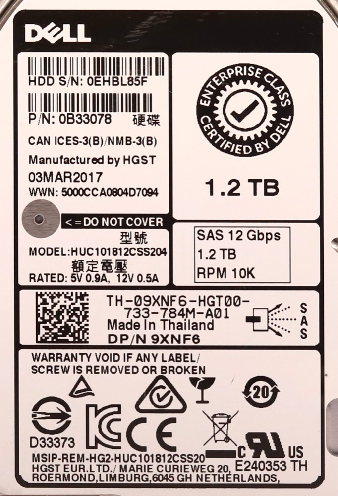 Компонент Dell HUC101812CSS204 1.2TB 2.5" 12Gb/s 128MB 10K SAS Drive P/N: 09XNF6 Tested — фото 2