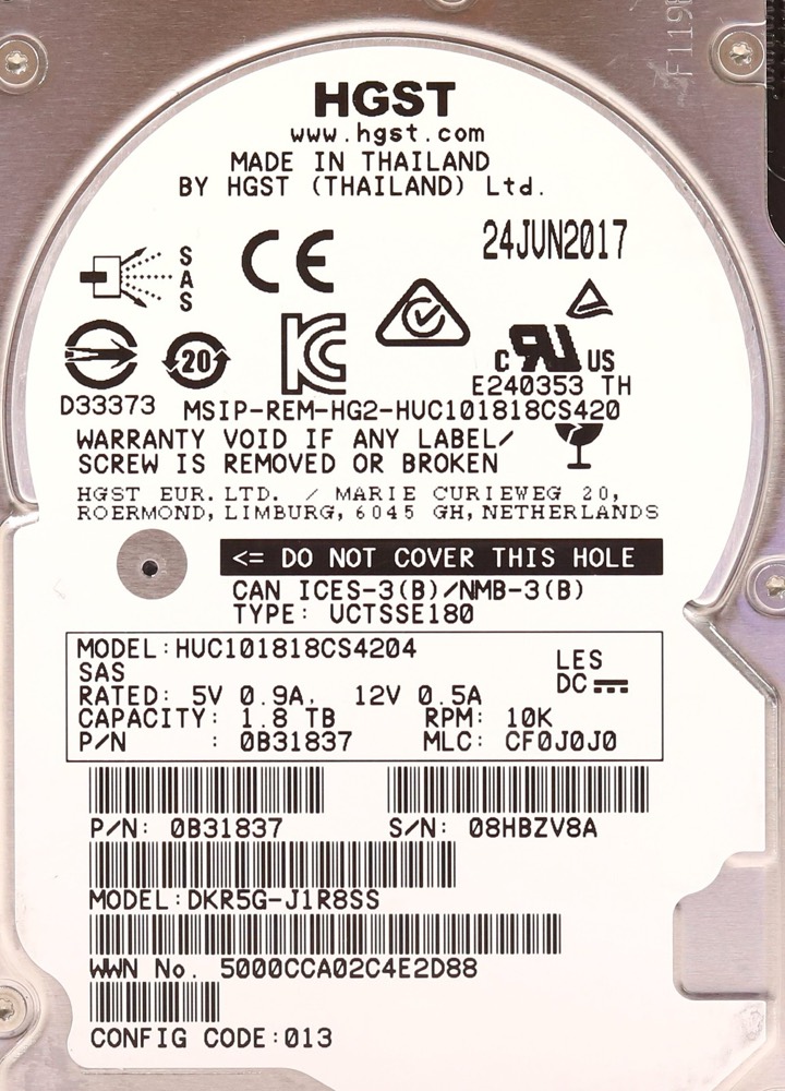 Жёсткий диск HGST HUC101818CS4204 1.8TB 2.5" 12Gb/s 10K RPM SAS HDD P/N: 0B31837 Tested — фото 2