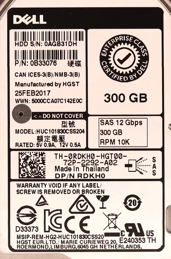 Жёсткий диск Dell HUC101830CSS204 300GB 2.5" 12Gb/s 10K RPM SAS Hard Drive Dell P/N: 0RDKH0 — фото 2