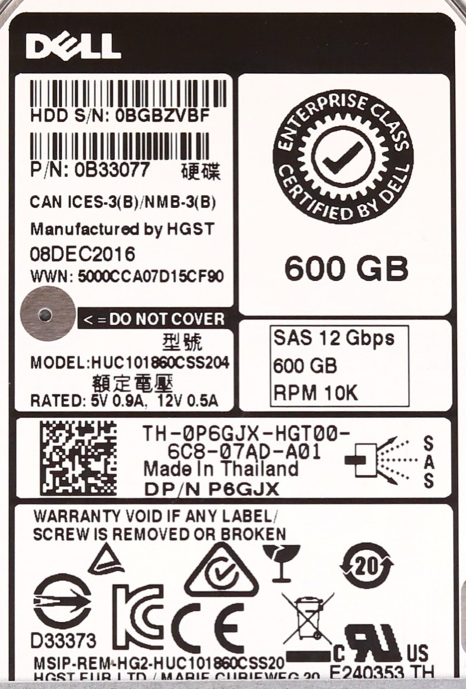 Компонент Dell HUC101860CSS204 600GB 2.5" 12Gb/s 10K RPM SAS Drive W/Caddy P/N: 0P6GJX — фото 2