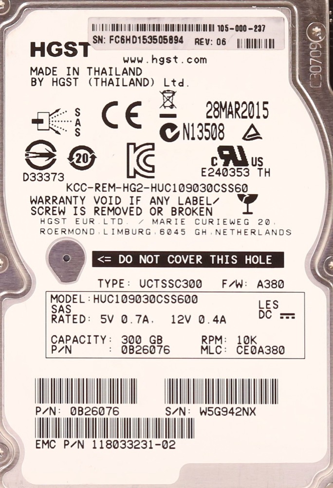 Жёсткий диск HGST HUC109030CSS60 300GB 2.5" 6Gb/s 10K RPM SAS HDD W/Caddy P/N: 0B26076 Tested — фото 2