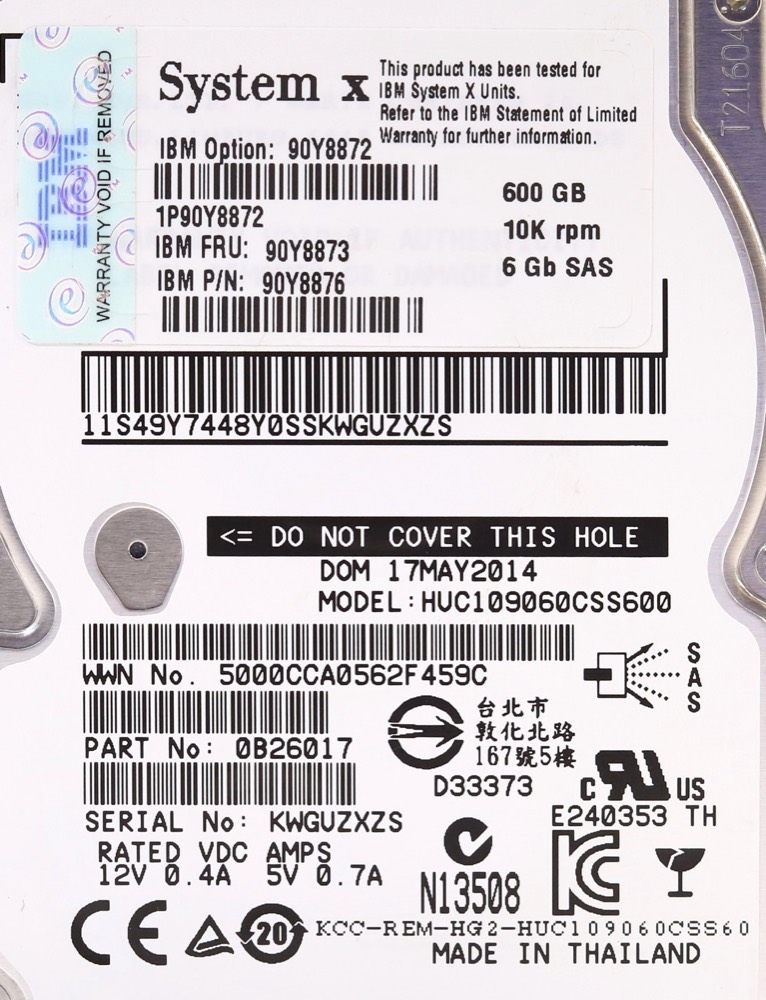 Жёсткий диск IBM HUC109060CSS600 600GB 2.5" 6Gb/s 10K RPM SAS Hard Drive FRU P/N: 90Y8873 — фото 2