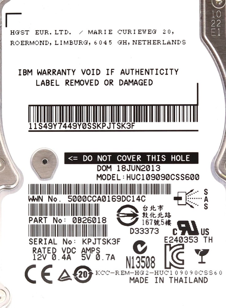 Компонент HGST HUC109090CSS600 900GB 2.5" 6Gb/s 10K RPM SAS Drive P/N: 0B26018 Tested — фото 2
