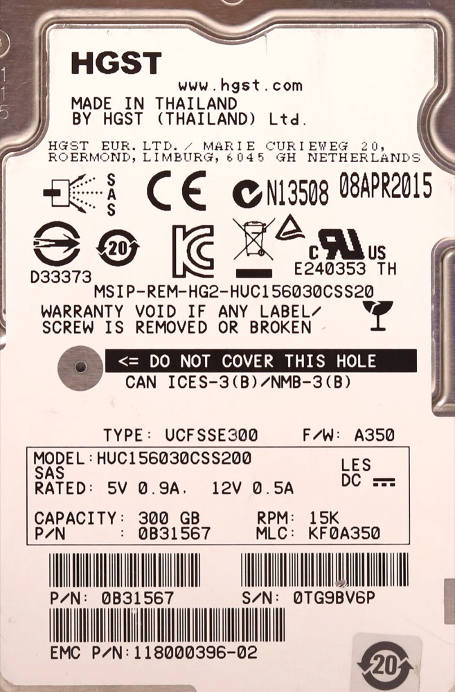 Жёсткий диск EMC HUC156030CSS200 300GB 3.5" 12Gb/s 15K RPM SAS Hard Drive P/N: 118000396-02 — фото 2