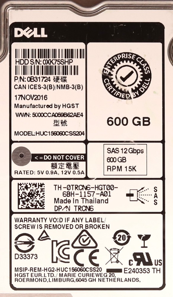 Жёсткий диск Dell HUC156060CSS204 600GB 2.5" 12Gb/s 15K RPM SAS Hard Drive Dell P/N: 0TRCN6 — фото 2