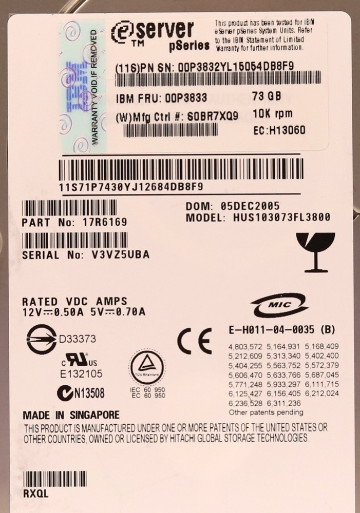 Жёсткий диск IBM HUS103073FL3800 73GB 3.5" 8MB 10K RPM Ultra320 SCSI HDD FRU P/N: 00P3833 — фото 2