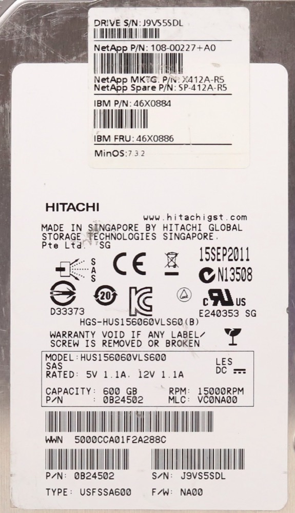 Компонент IBM HUS156060VLA600 600GB 3.5" 6Gb/s 15K RPM SAS Drive FRU P/N: 46X0886 Tested — фото 2