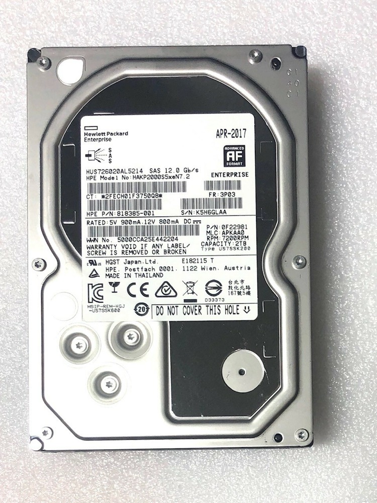 Жёсткий диск HP 2TB SAS 3.5" ENTERPRISE HDD HUS726020AL5214 818385-001 874242-001 — фото 1