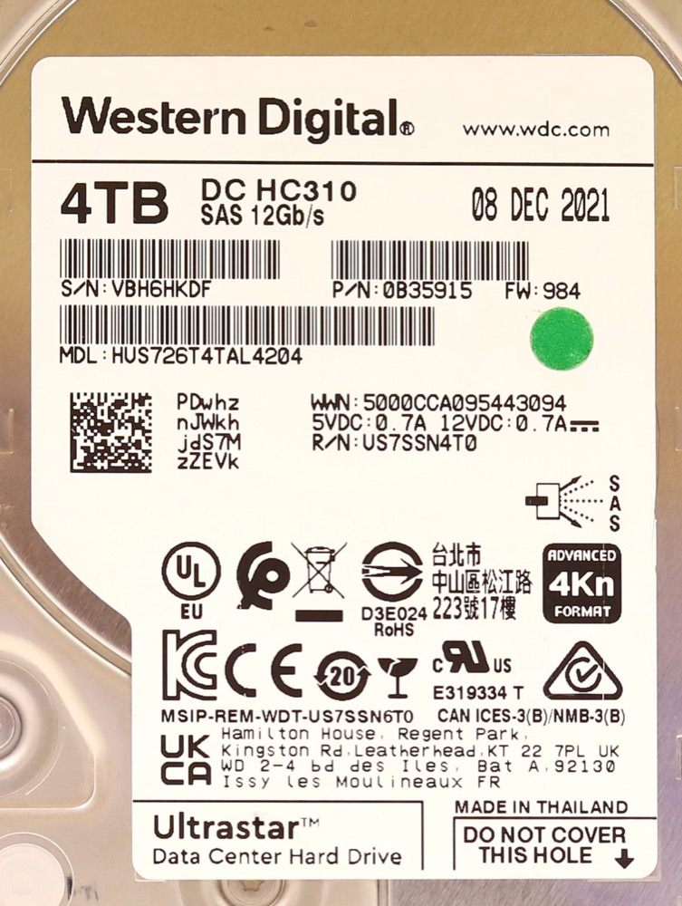 Компонент HGST HUS726T4TAL4204 4TB 3.5" 12Gb/s 256MB 7.2K RPM SAS Drive P/N: 0B35915 — фото 2