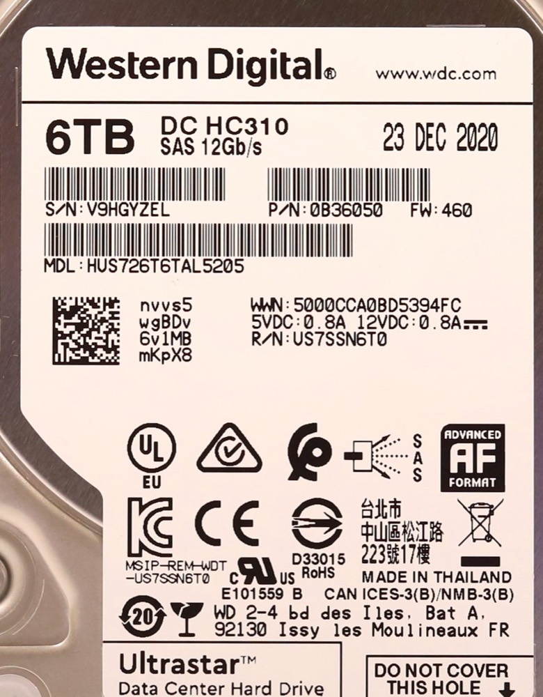 Жёсткий диск WD HUS726T6TAL5205 6TB 3.5" 12Gb/s 256MB 7.2K RPM SAS Hard Drive P/N: 0B36050 — фото 2