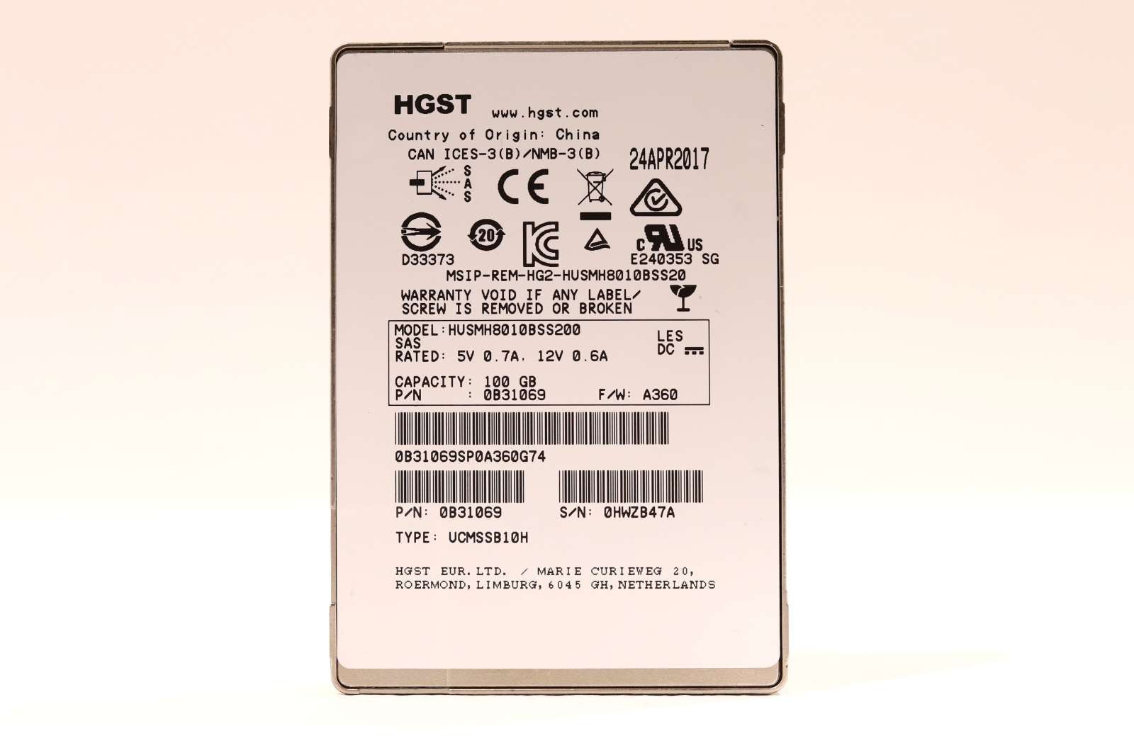 Жёсткий диск HGST HUSMH8010BSS200 100GB 2.5" 12Gb/s 10K RPM SAS Hard Drive P/N:0B31069 Tested — фото 1