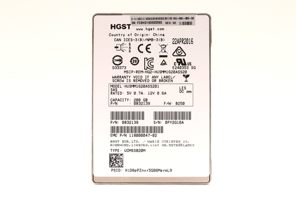 SSD-накопитель EMC HUSMM1620ASS201 200GB 2.5" 6Gb/s SAS Solid State Drive P/N: 118000047-02 — фото 1