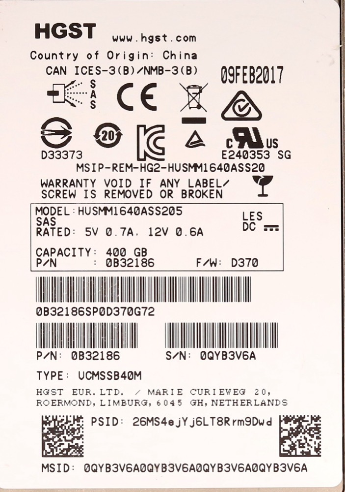 SSD-накопитель HGST HUSMM1640ASS205 400GB 2.5" 12Gb/s SAS Solid State Drive P/N: 0B32186 Tested — фото 2