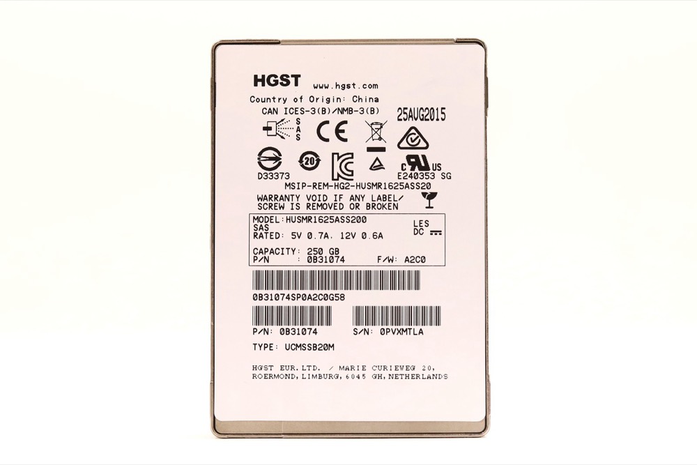 SSD-накопитель HGST HUSMR1625ASS200 250GB 2.5" 12Gb/s SAS Solid State Drive P/N: 0B31074 Tested — фото 1