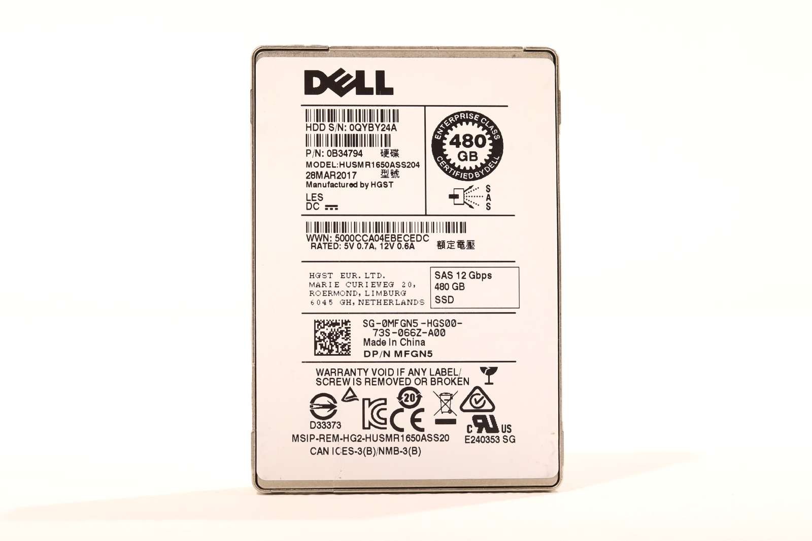 SSD-накопитель Dell HUSMR1650ASS204 480GB 2.5" 12Gb/s SAS Solid State Drive Dell P/N: 0MFGN5 — фото 1