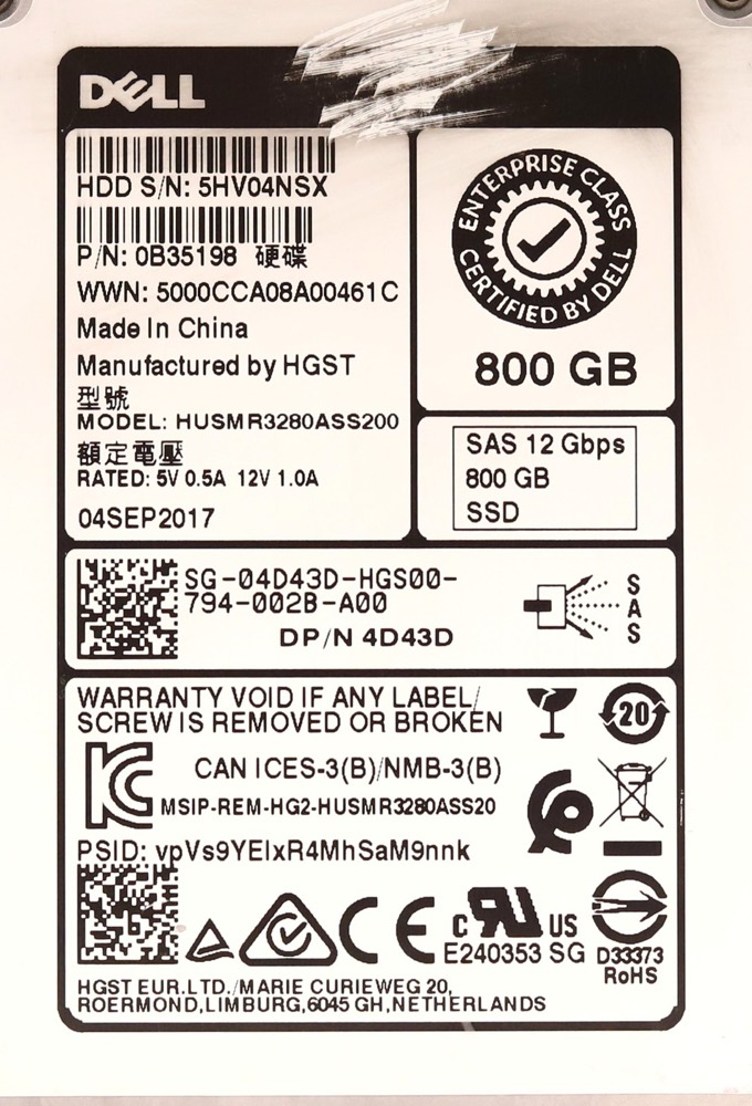 SSD-накопитель Dell HUSMR3280ASS200 800GB 2.5" 12Gb/s SAS Solid State Drive Dell P/N: 04D43D — фото 2