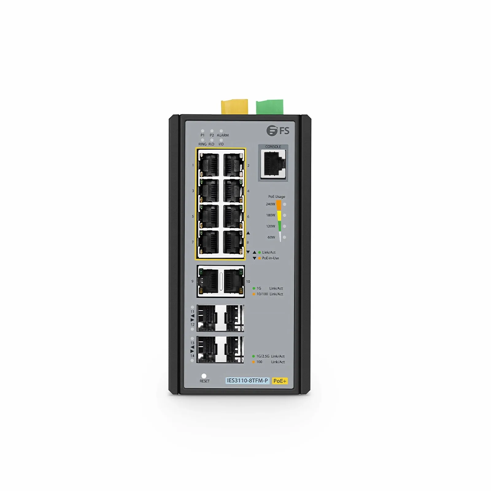Промышленный DIN-рейку PoE+ коммутатор FS IES3110-8TFM-P IP30, специально разработан для тяжёлых условий -40…75 ℃. — фото 1
