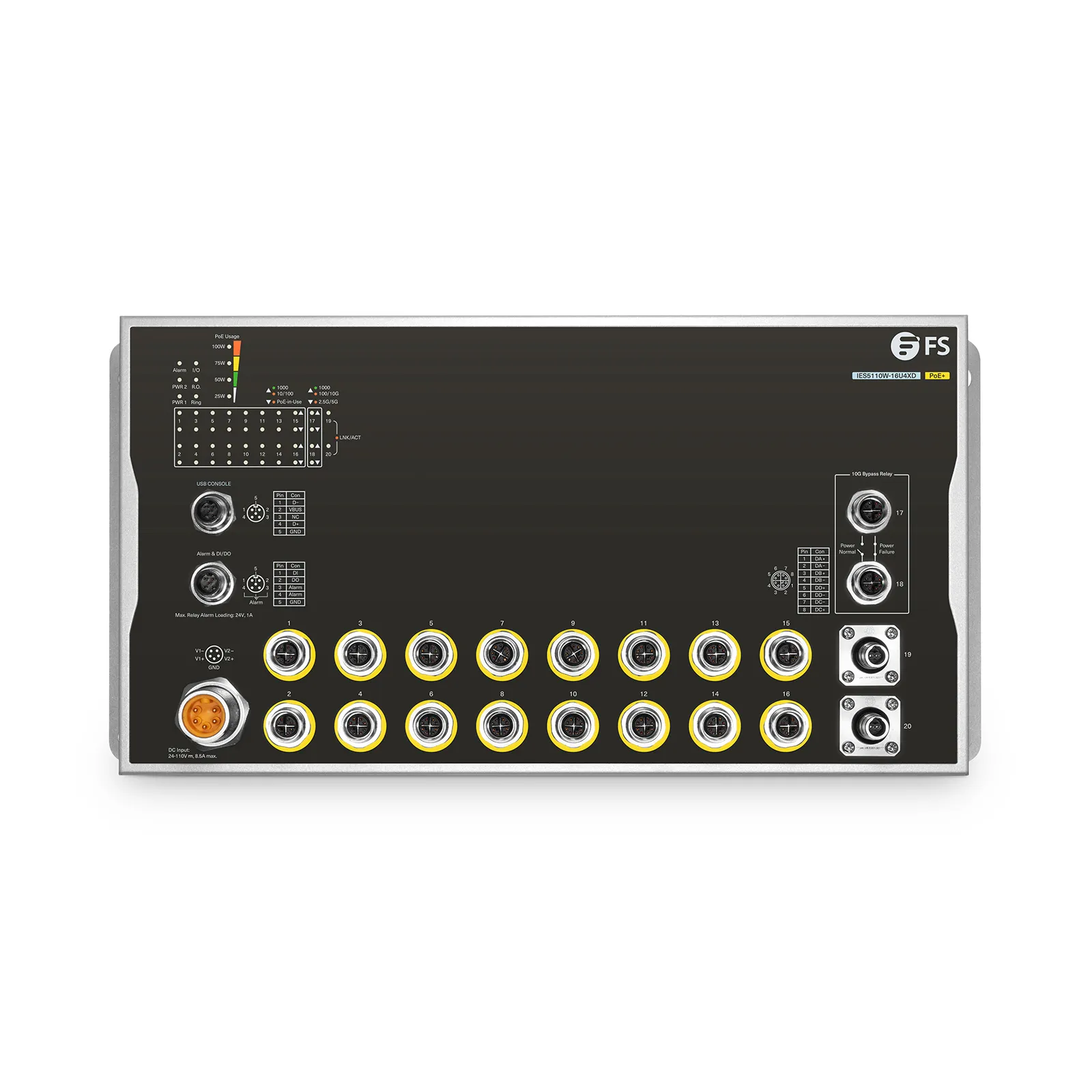 IES5110W-16U4XD, 16-портовый управляемый промышленный PoE+ коммутатор Gigabit Ethernet L3, 16x PoE+ портов @100Вт — фото 1