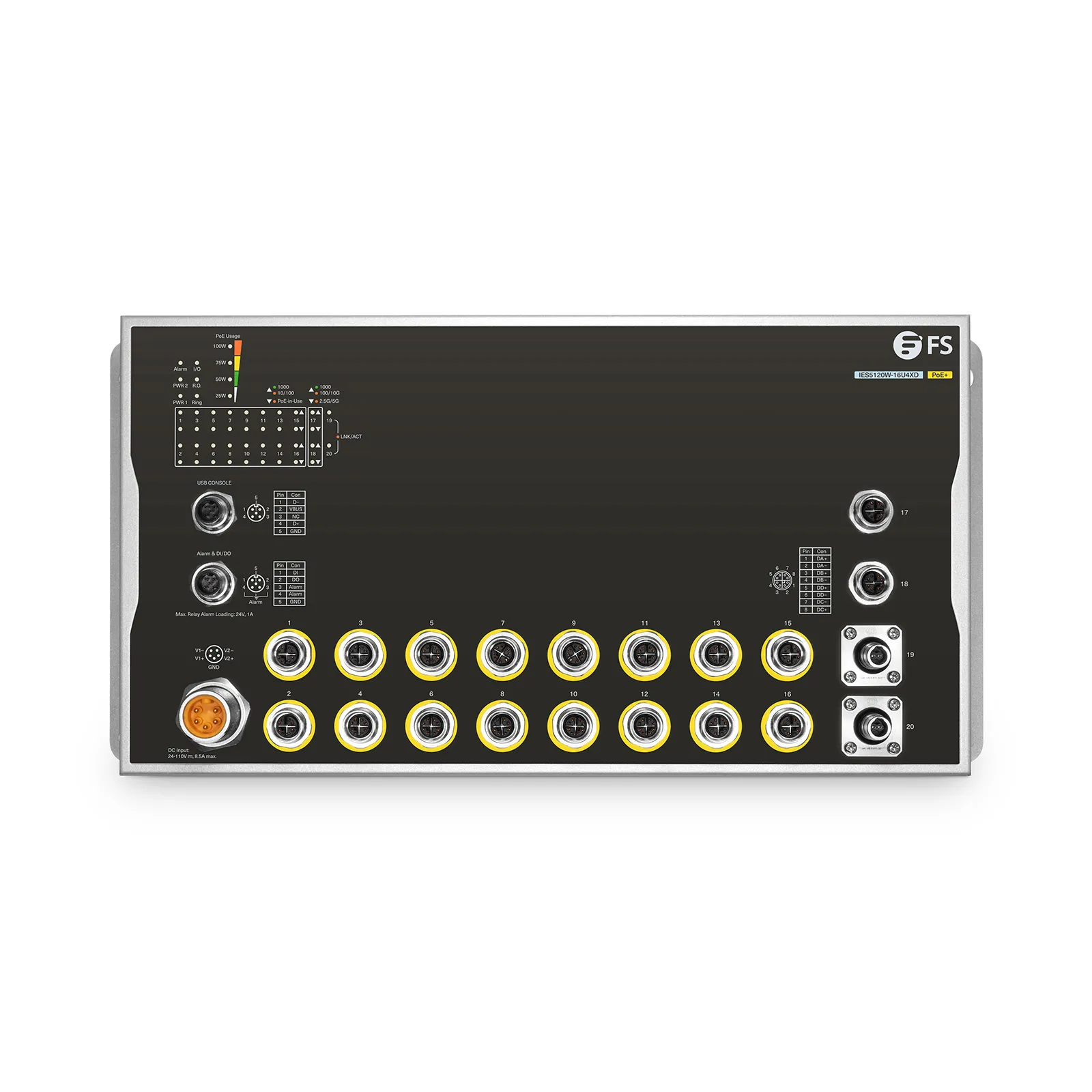 IES5120W-16U4XD, 16-портовый управляемый промышленный PoE+ коммутатор Gigabit Ethernet L3, 16x PoE+ портов @100Вт — фото 1
