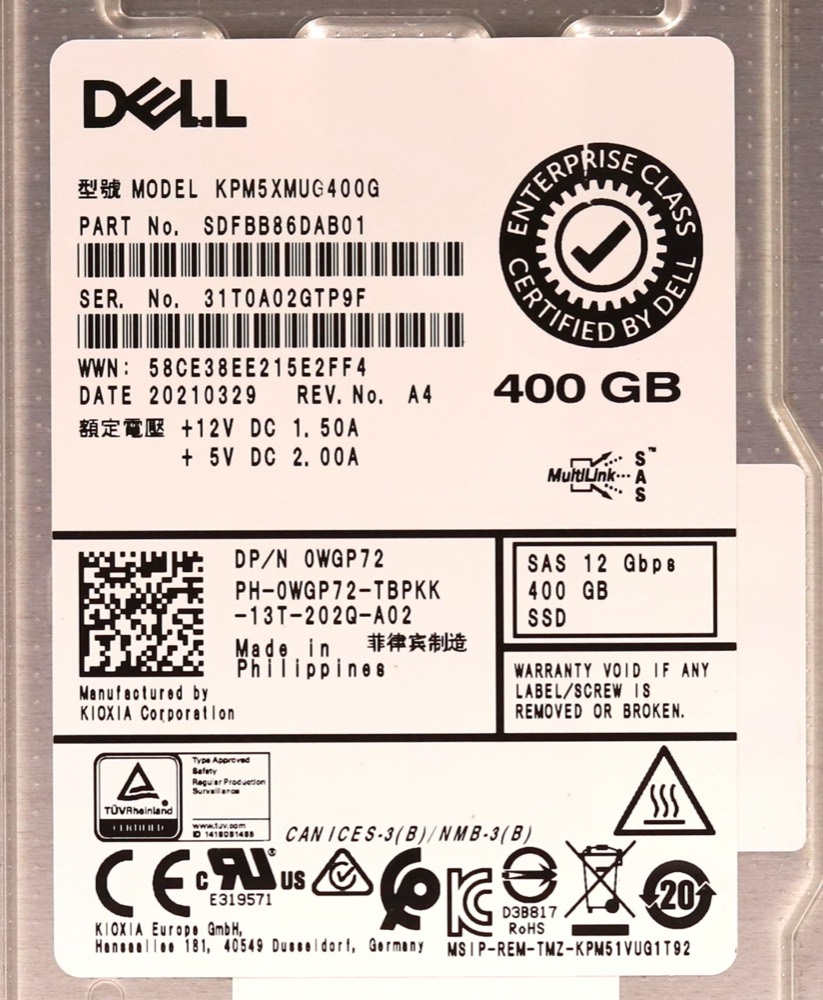 SSD-накопитель Dell KPM5XMUG400G 400GB 2.5" 12Gb/s Write Intensive SAS SSD W/Caddy P/N: 0WGP72 — фото 2