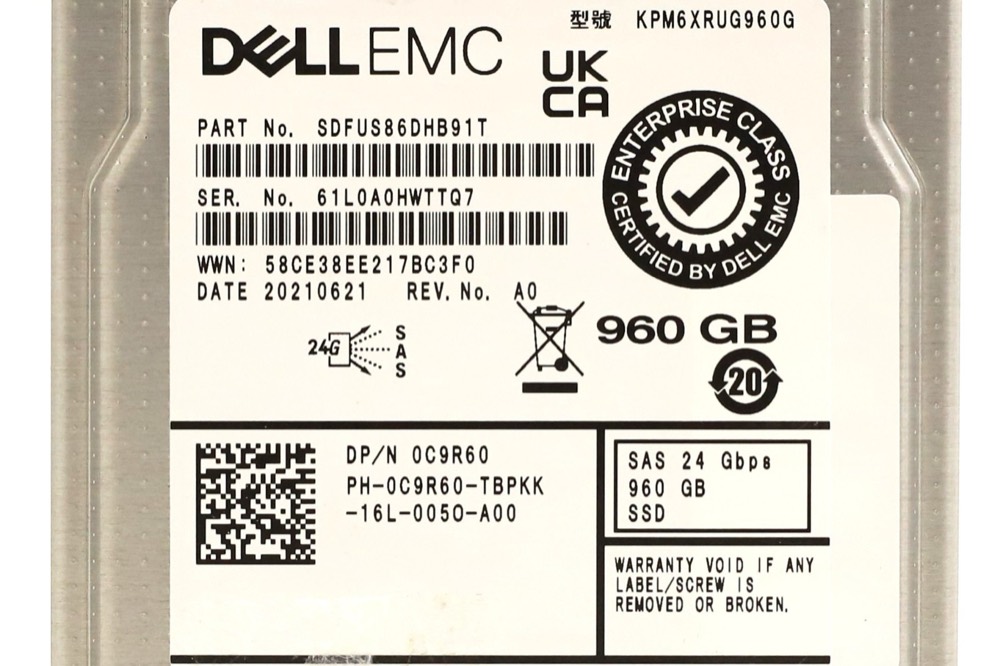 SSD-накопитель Dell KPM6XRUG960G 960GB 2.5" 24Gb/s SAS Solid State Drive P/N: 0C9R60 Tested — фото 2