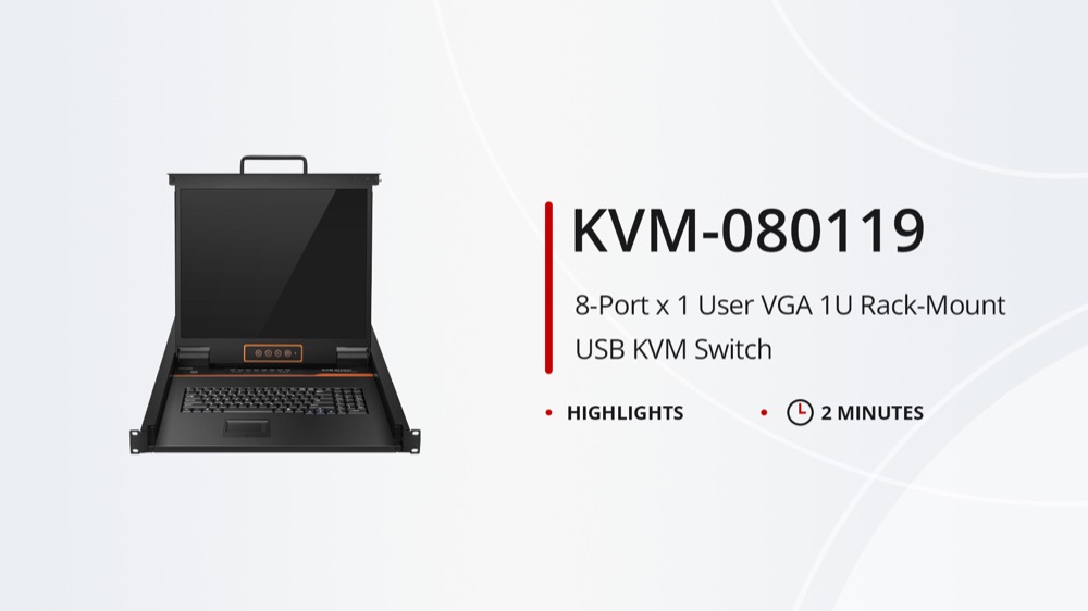 Стойка/шкаф 8-портовый (x1 пользователь) VGA KVM-коммутатор USB, 1U для монтажа в стойку, с 19" LED, в комплекте 8 кабелей VGA. Ха — фото 1