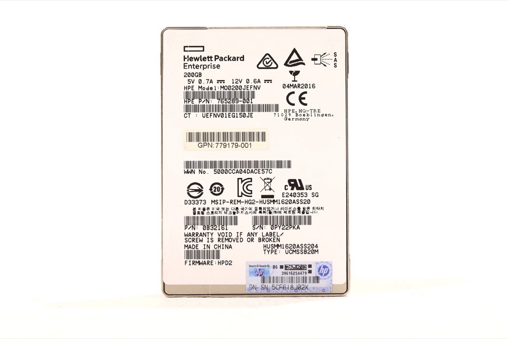 SSD-накопитель HPE M00200JEFNV 200GB 2.5" 12Gb/s SAS Solid State Drive P/N: 779179-001 Tested — фото 1