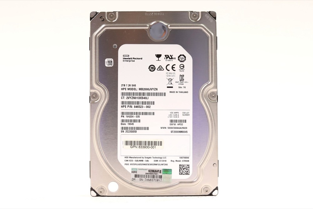 Жёсткий диск HPE MB2000JVYZN 2TB 3.5" 12Gb/s 7.2K RPM SAS Hard Drive P/N: 833930-001 Tested — фото 1