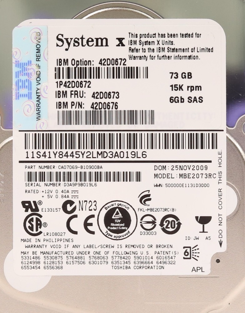 Жёсткий диск IBM MBE2073RC 73GB 2.5" 6Gb/s 15K RPM SAS Hard Drive FRU P/N: 42D0673 Tested — фото 2