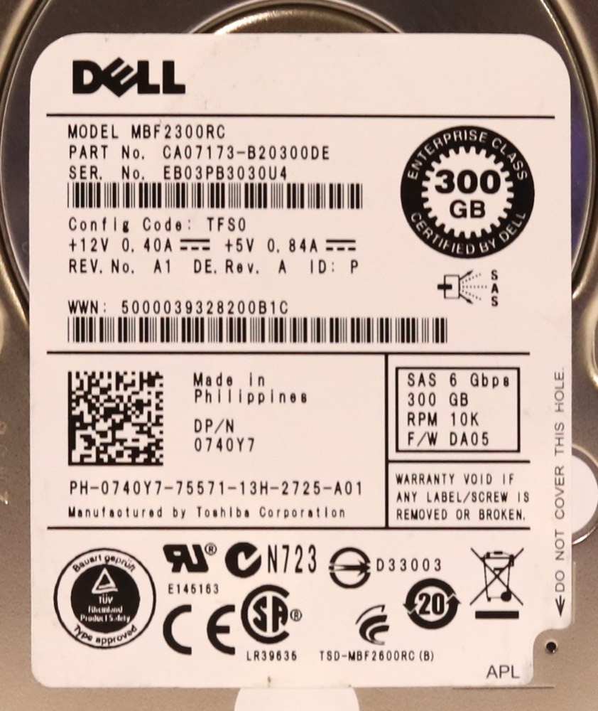 Жёсткий диск Dell MBF2300RC 300GB 2.5" 6Gb/s 10K RPM SAS Hard Drive Dell P/N: 0740Y7 Tested — фото 2
