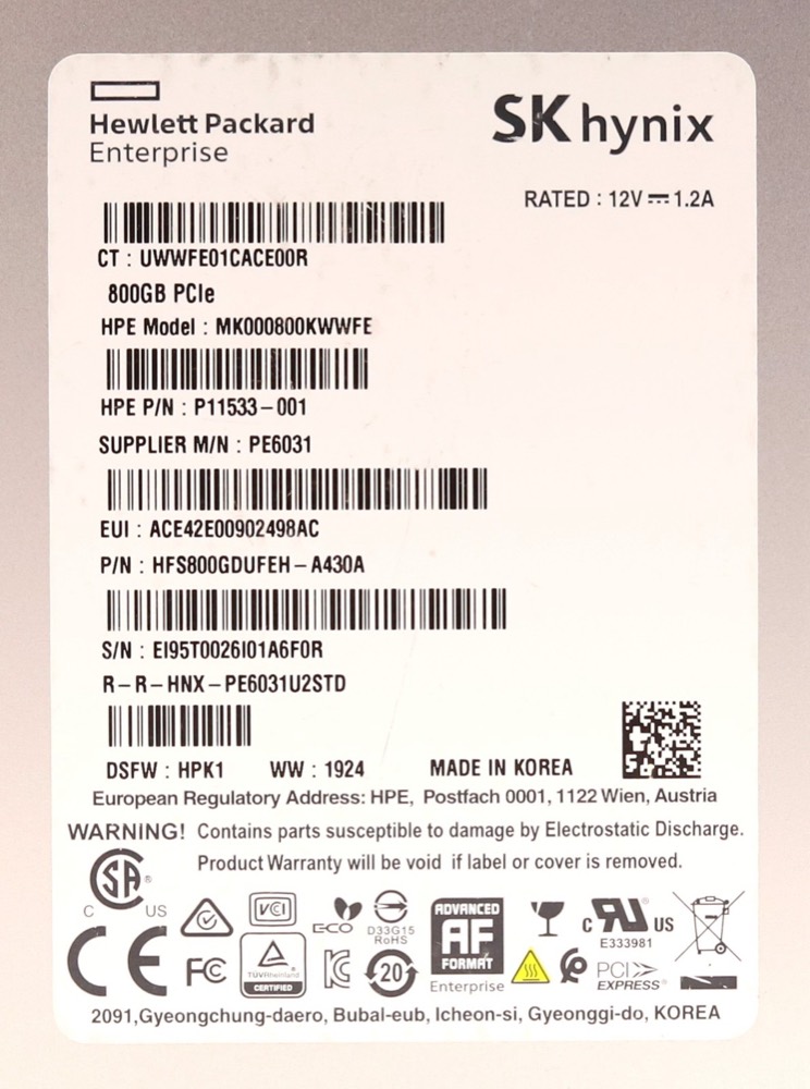 SSD-накопитель HPE MK000800KWWFE 800GB 2.5" PCIe Gen 3.1 x4 NVMe SSD P/N: P11533-001 Tested — фото 2