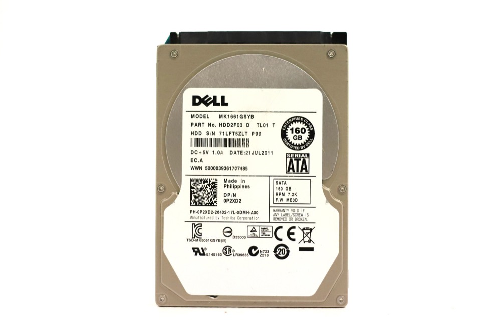Жёсткий диск Dell MK1661GSYB 160GB 2.5" 3Gb/s 7.2K RPM SATA II Hard Drive P/N: 0P2XD2 Tested — фото 1