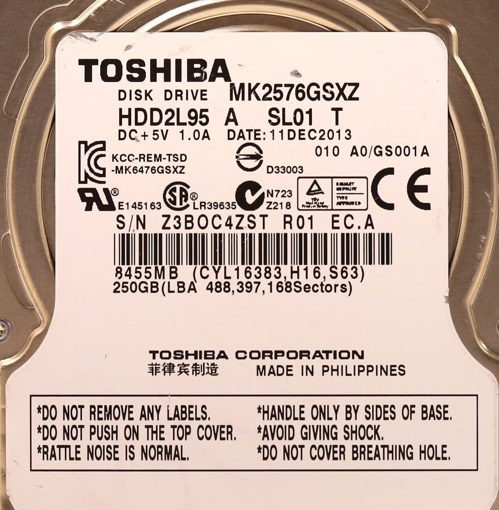 Жёсткий диск Toshiba 250 ГБ SATA 3 Гбит/с 5,4K 2,5" (MK2576GSXZ, HDD2L95) — фото 2