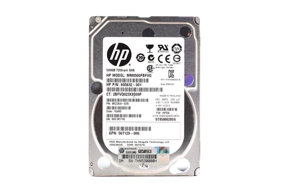 Жёсткий диск HP MM0500FBFVQ 500GB 2.5" 6Gb/s 7.2K RPM SAS Server Hard Drive P/N: 605832-001 — фото 1