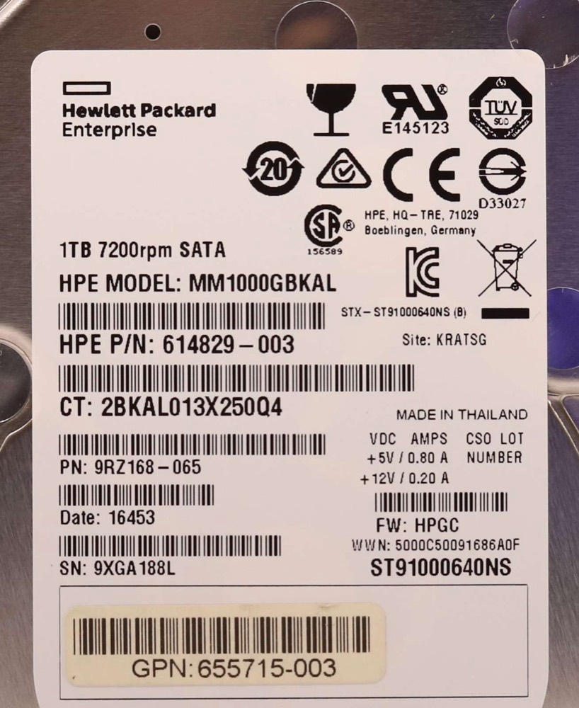Жёсткий диск HPE MM1000GBKAL 1TB 2.5" 6Gb/s 7.2K RPM SATA Hard Drive P/N: 655715-003 Tested — фото 2
