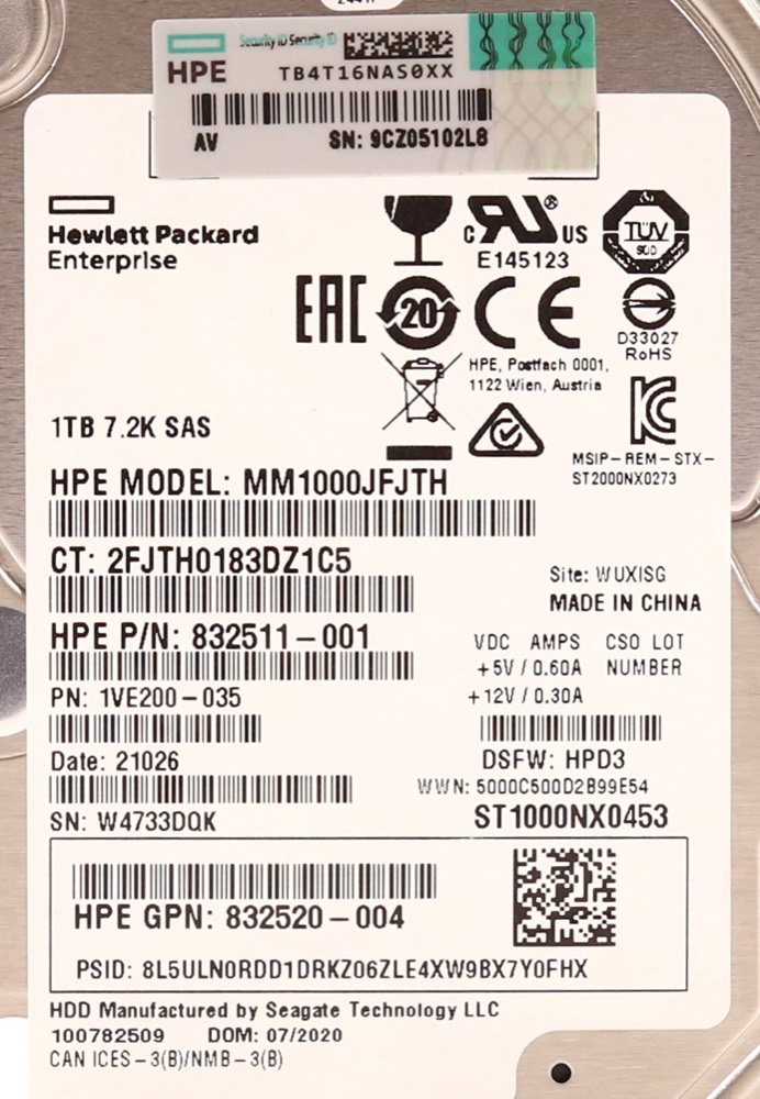 Жёсткий диск HPE MM1000JFJTH 1TB 2.5" 12Gb/s 7.2K RPM SAS Hard Drive P/N: 832520-004 Tested — фото 2