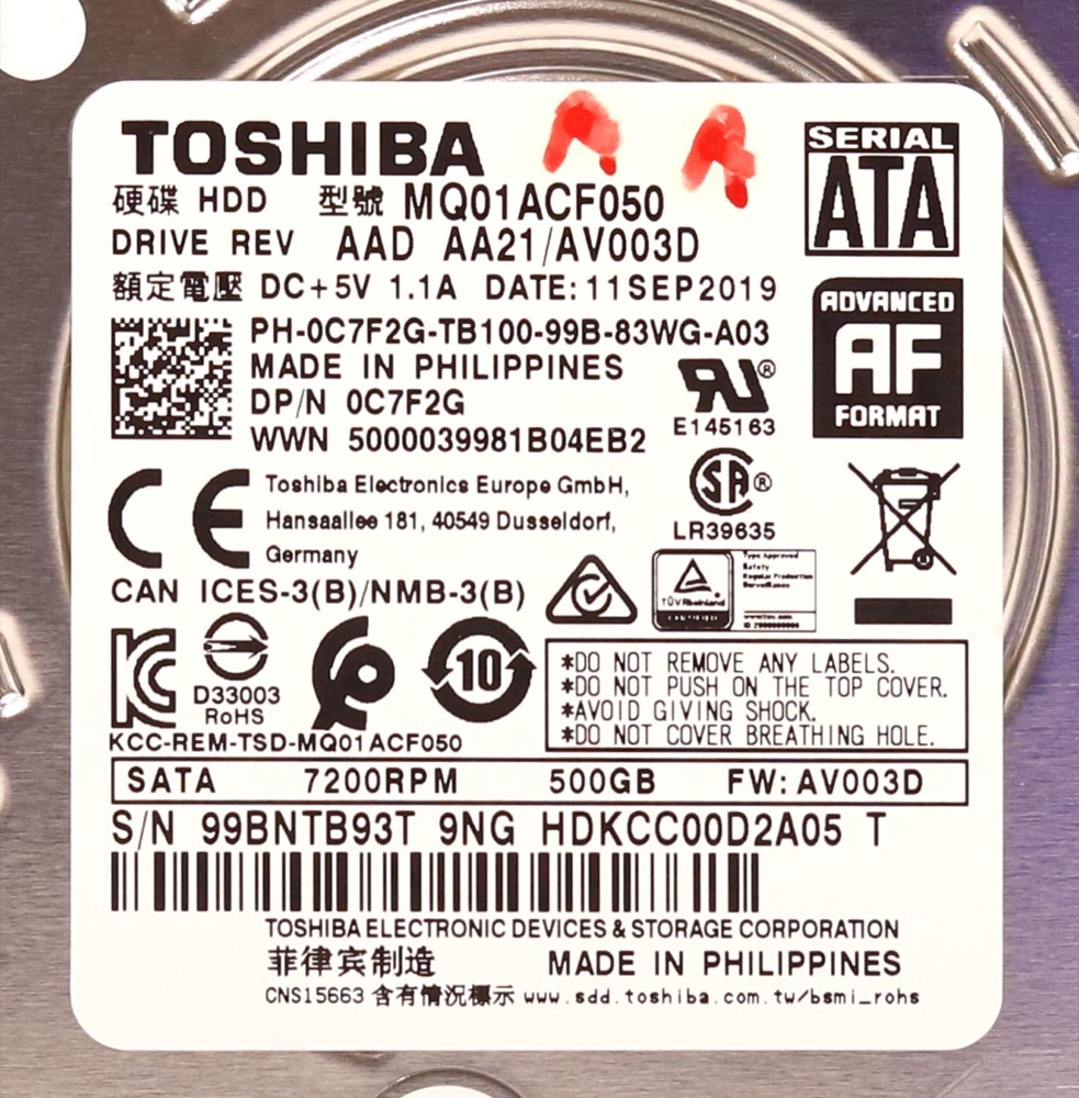 Жёсткий диск Dell MQ01ACF050 500GB 2.5" 6Gb/s 16MB 7.2K RPM SATA Hard Drive Dell P/N: 0C7F2G — фото 2
