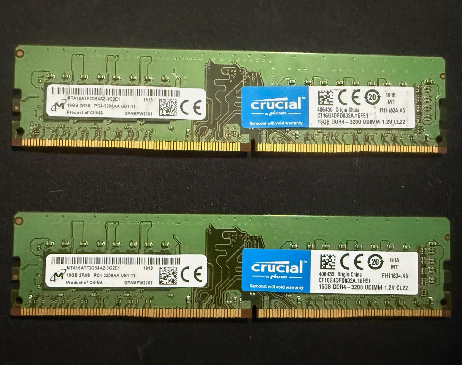 Память Micron DDR4 16GB UDIMM 3200 МТ/с (MTA16ATF2G64AZ-3G2E1) — фото 1