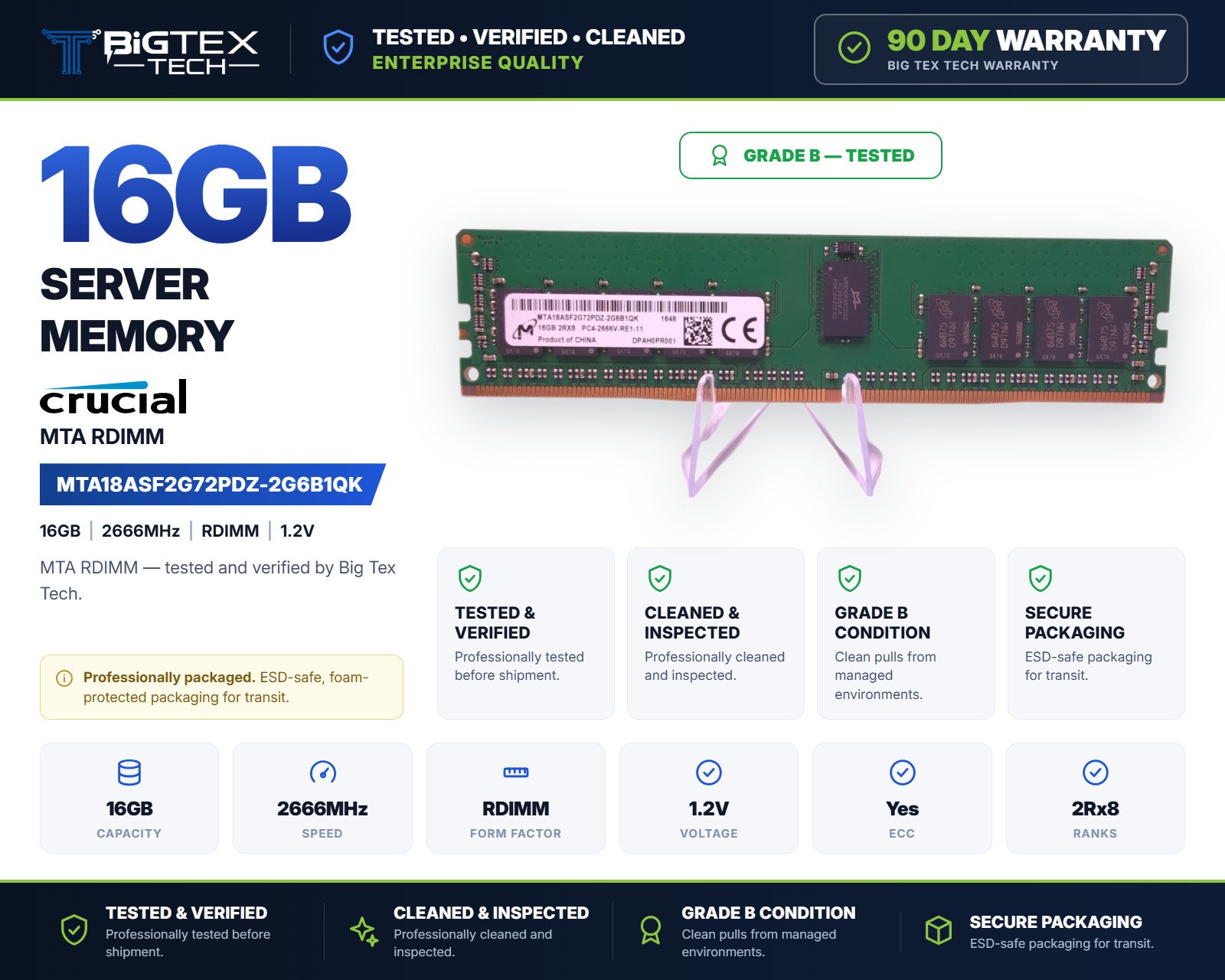 Память Micron DDR4 16GB RDIMM 2666 МТ/с (MTA18ASF2G72PDZ-2G6B1) — фото 1