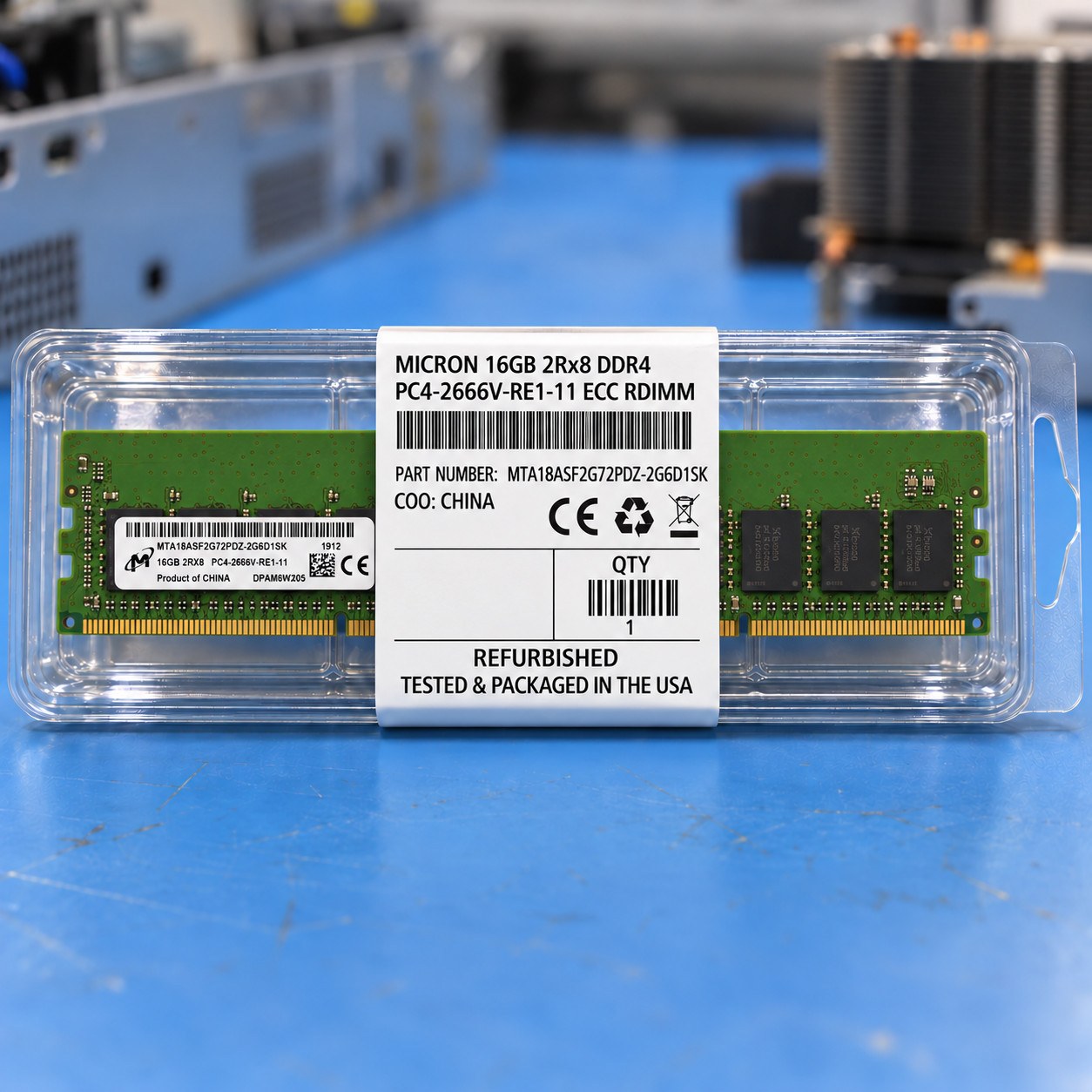 Память Micron DDR4 16GB RDIMM 2666 МТ/с (MTA18ASF2G72PDZ-2G6D1) — фото 1