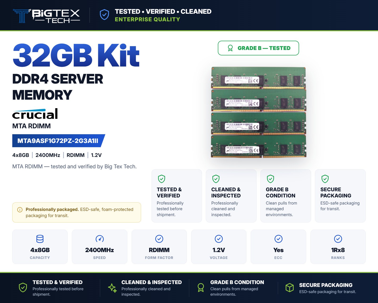 Память Micron DDR4 8GB RDIMM 2400 МТ/с (MTA9ASF1G72PZ-2G3A1) — фото 1