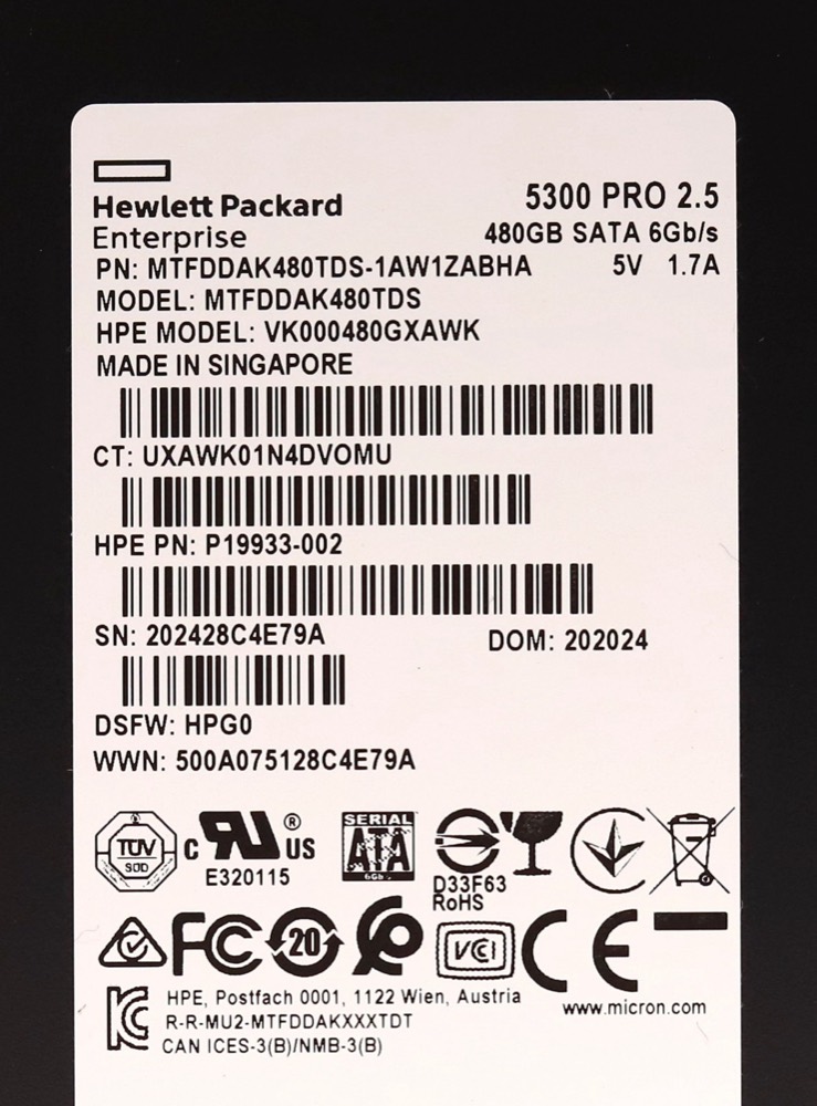 SSD-накопитель HPE MTFDDAK480TDS 5300 PRO 480GB 2.5" 6Gb/s RI SATA III SSD P/N: P19933-002 — фото 2