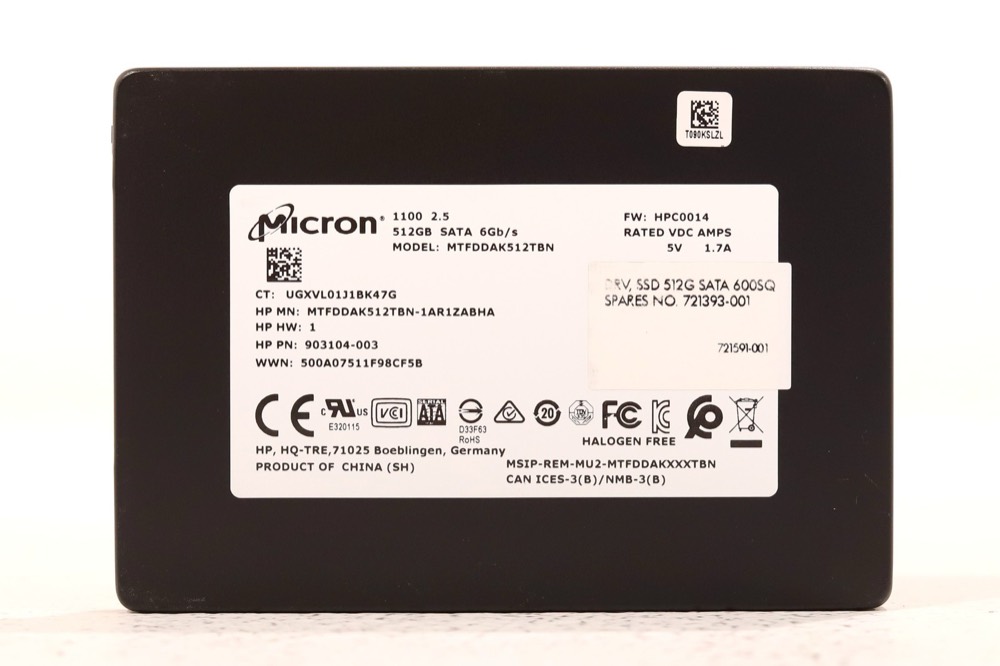 SSD-накопитель HP MTFDDAK512TBN 512GB 2.5" 6Gb/s SATA Solid State Drive P/N: 903104-003 Tested — фото 1